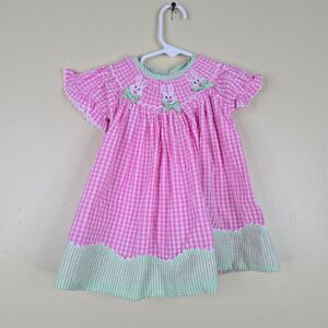 Lil catus smocked seersucker easter bunny dress size 3-6m